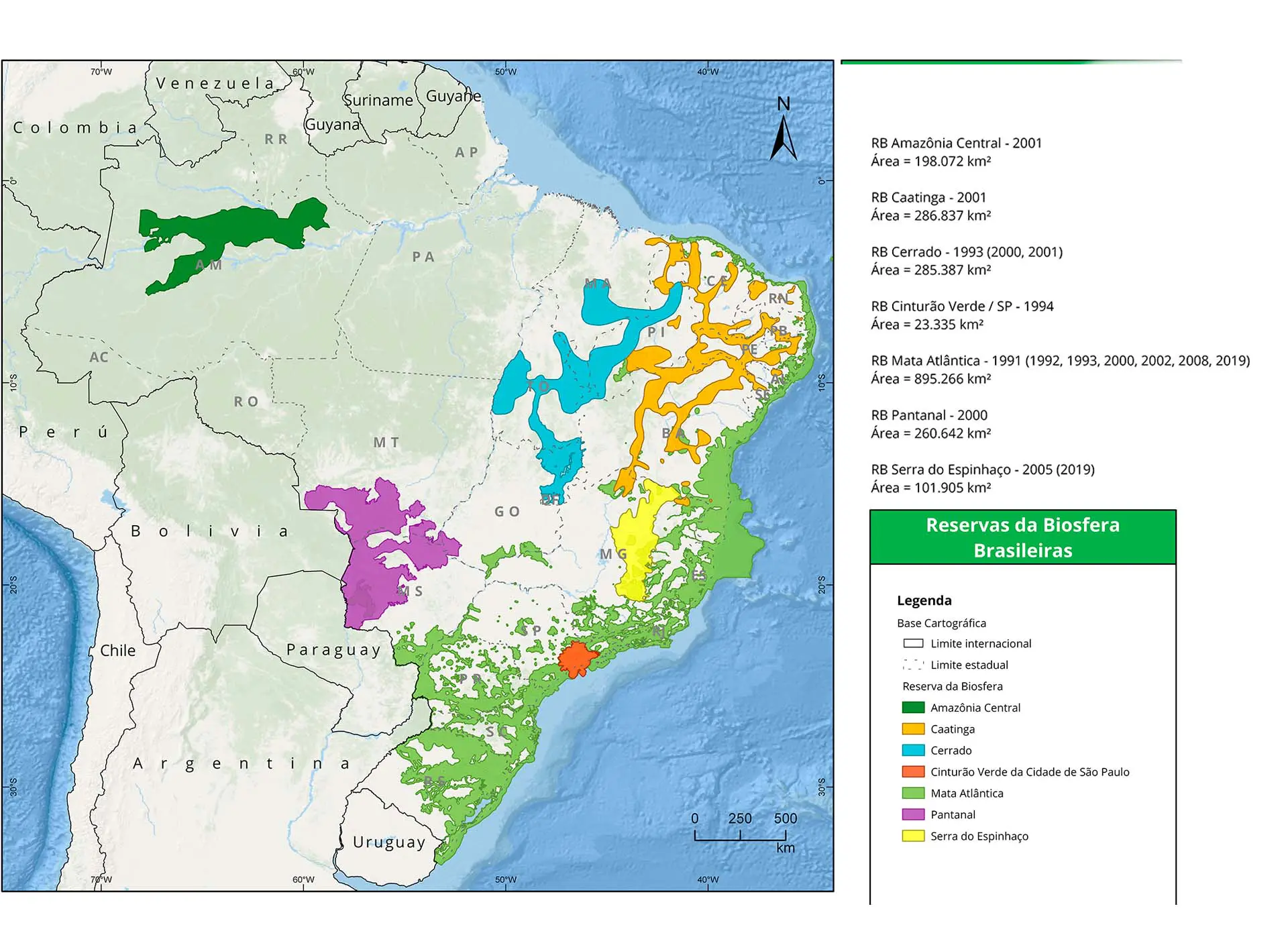 Localização das Reservas da Biosfera no Brasil