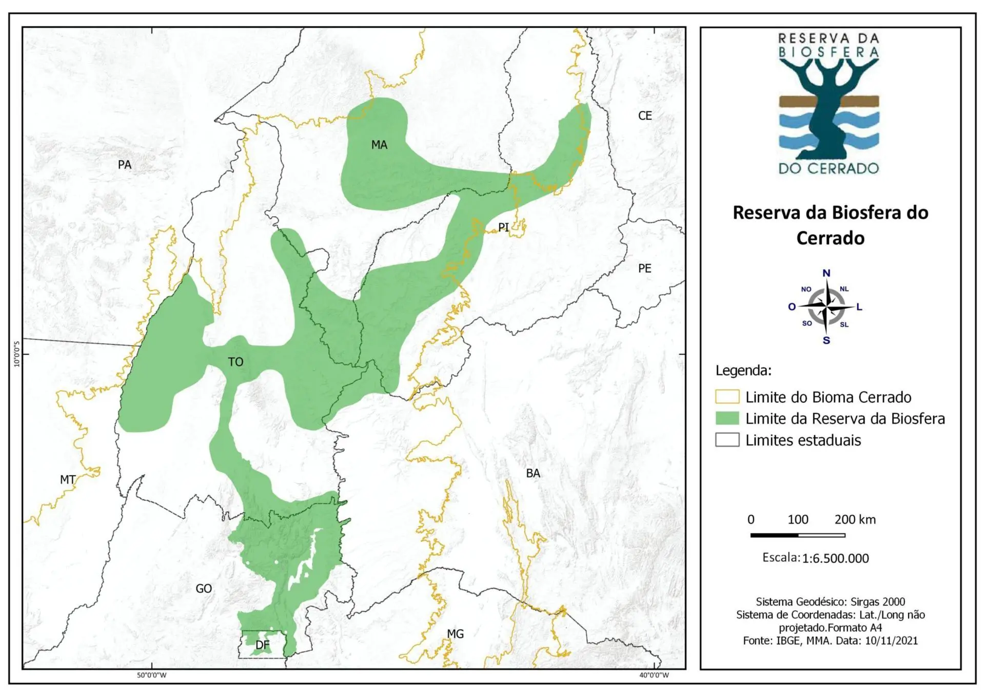 Mapa da Reserva da Biosfera do Cerrado