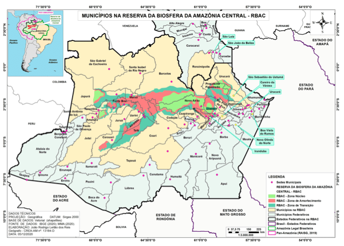 Municípios que fazem parte da Reserva da Biosfera da Amazônia Central