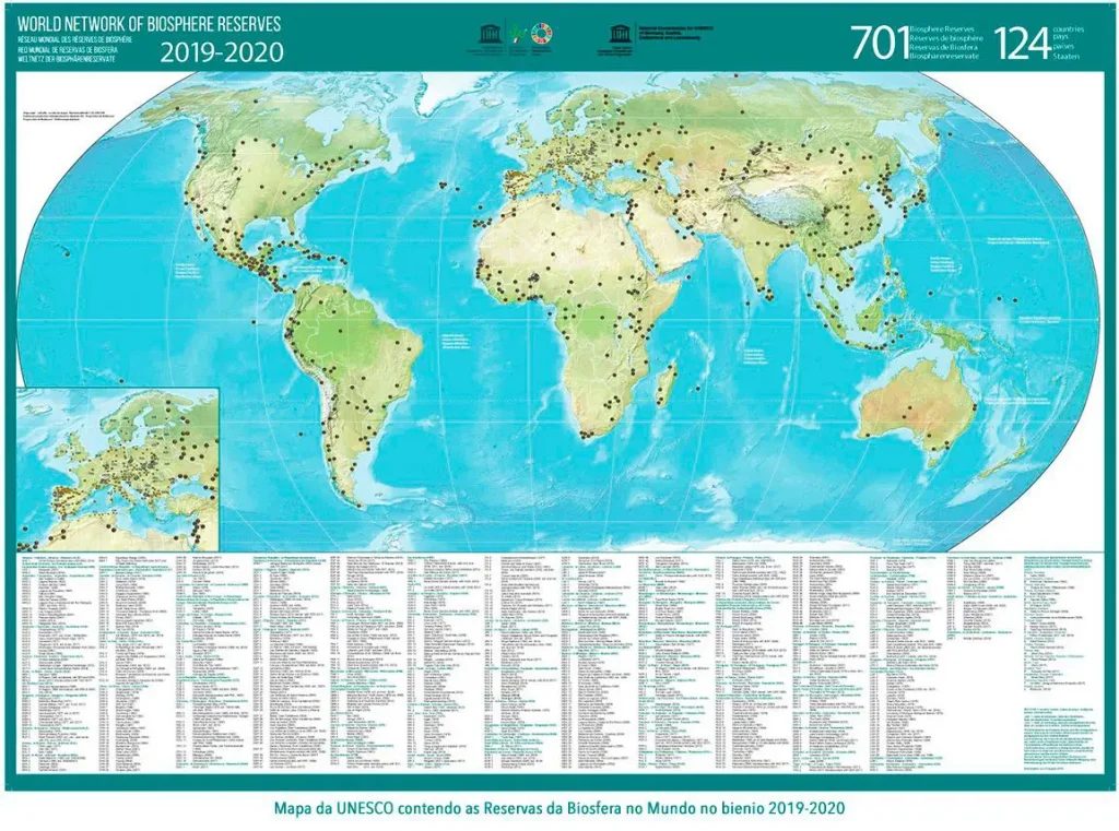 Mapa Unesco reservas da biosfera