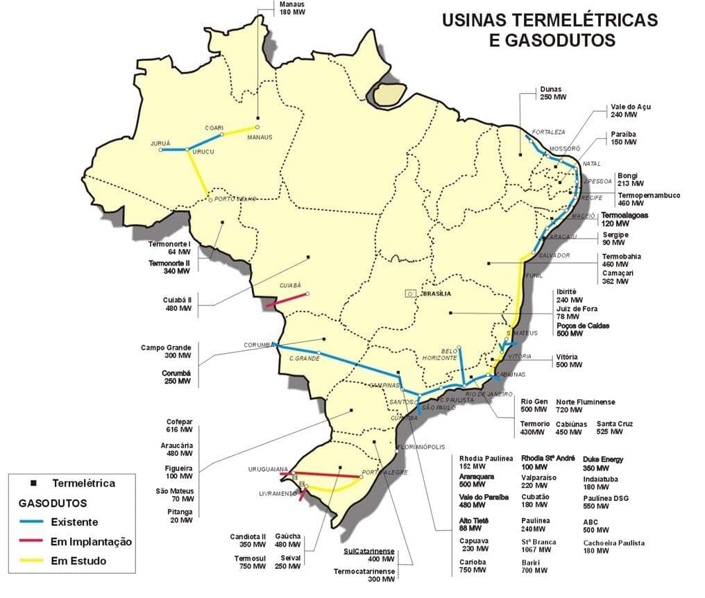 Localização das usinas termelétricas no Brasil