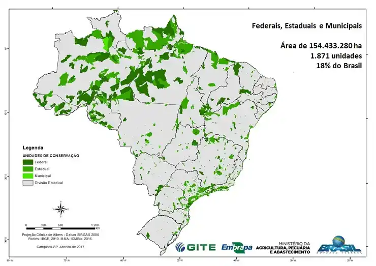 Mapa das Unidades de Conservação do Brasil