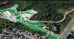 Parque Natural Municipal Saint Hilaire visão aérea de satélite mostra o parque e a comunidade ao lado