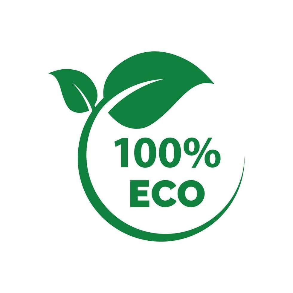 Desenho de um ciclo finalizado com uma folha verde com os dizeres 100% ECO ao centro, simbolizando Selos ambientais