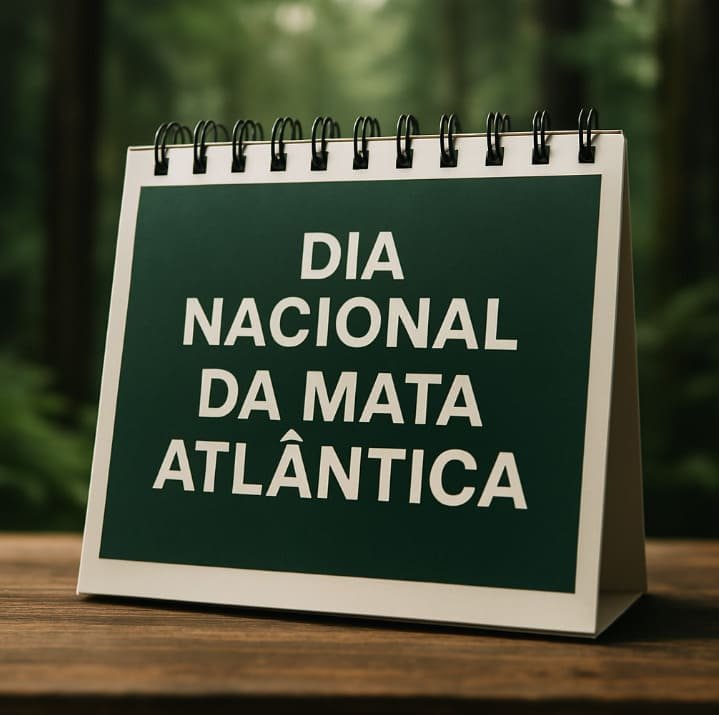 Um calendário em cima da mesa e nele está escrito: Dia Nacional da Mata Atlântica