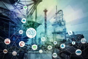 Indústrias de tecnologias limpas com símbolos sobre sustentabilidade unidos