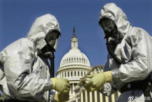 dois especialistas em bioterrorismo aparacendo em frente ao Pentágono