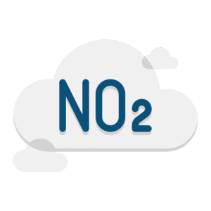 Uma nuvem com a escrita NO2, representando o dióxido de nitrogênio