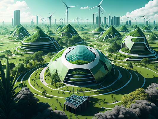 Imagem gerada por IA mostra um futuro verde e sustentável
