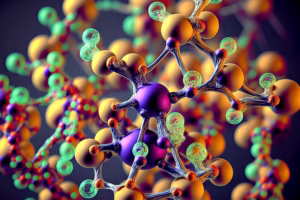 Estrutura molecular colorida simbolizando a nanociência