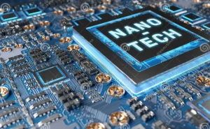 Interior de um computador com componentes eletrônicos minúsculos criados pela nanoeletrônica