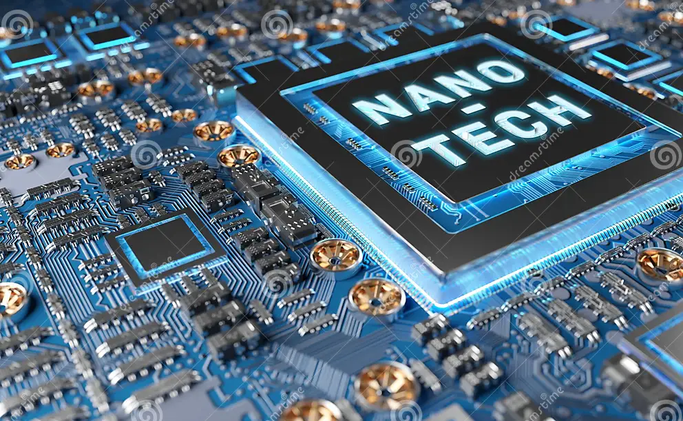Interior de um computador com componentes eletrônicos minúsculos criados pela nanoeletrônica