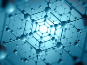 Teia de microcélulas com fundo azul exemplifica a formação dos nanomateriais