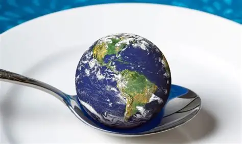Em um prato uma colher sustenta o mundo, representando a injustiça alimentar