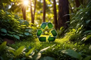 Em uma floresta aparece em destaque no centro que significa a transição verde