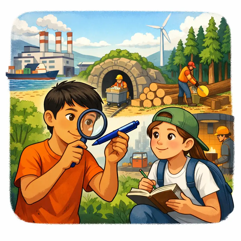 Estudantes de 11 a 12 anos em observação sobre: De onde vêm as coisas que você usa todo dia?