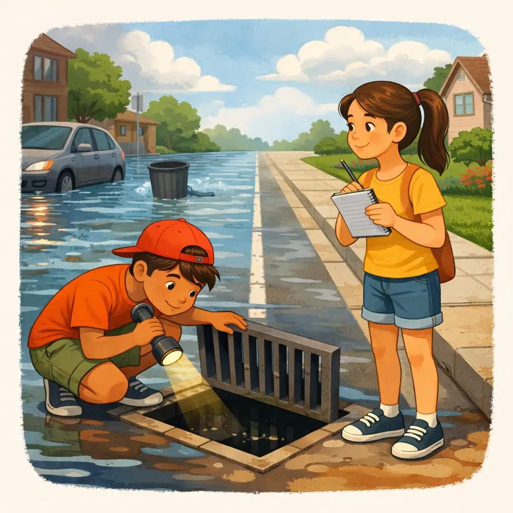 Estudantes de 11 a 12 anos em observação sobre: Por que algumas ruas alagam e outras não?