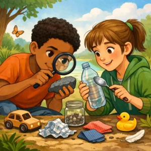 Estudantes de 11 a 12 anos em momento de observação e descoberta sobre: Do que as coisas são feitas?