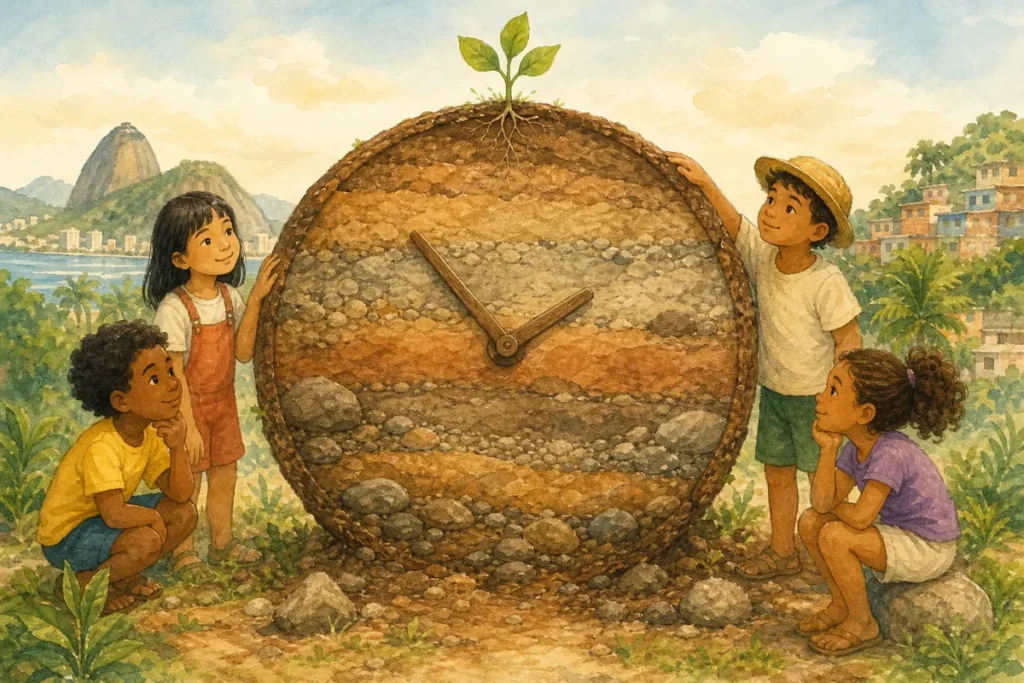 Quanto tempo a natureza leva para formar o solo: camadas de rocha e terra mostrando a passagem do tempo